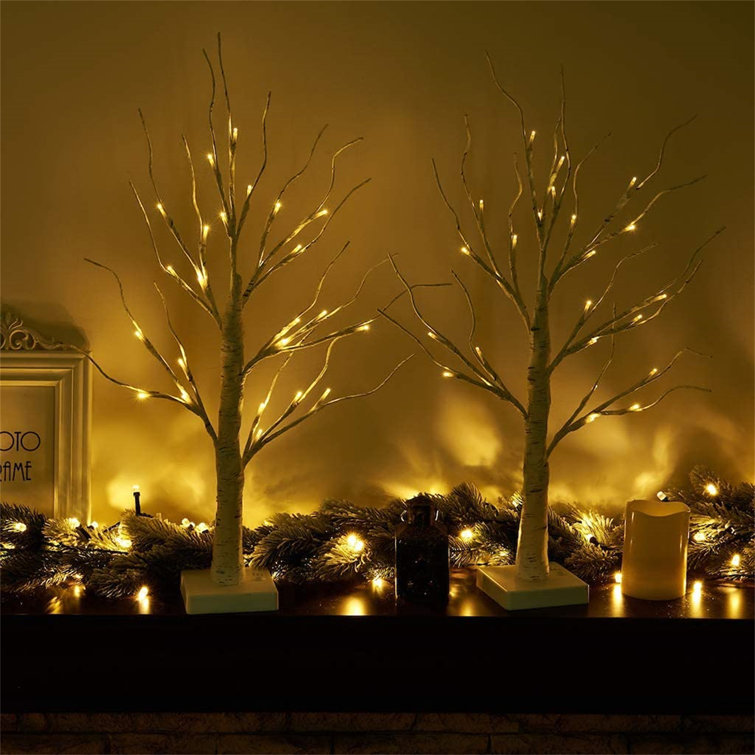 The Seasonal Aisle Set Of 4 Twig Tree With Lights Battery Operated Indoor Christmas Decorations Table Twig Christmas Tree With 24 Warm White Leds Table Decoration For Easter Xmas Home Party Wedding